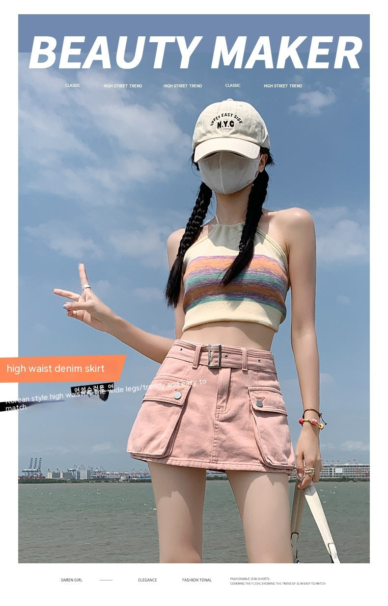 Denim Short Culotte Women's Summer Thin Fashion Hot Girl Slimming Loose High Waist Straight Cargo Pants