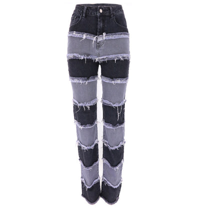 High Waist Tight High Elasticity Stitching Wide-leg Pants Women