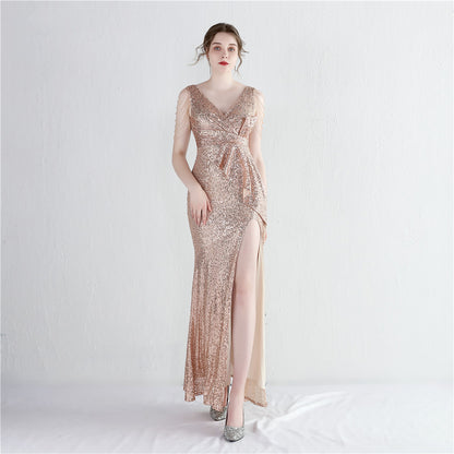 Long Sequined Aura Queen Dinner Dress