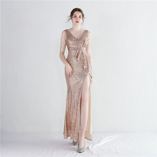 Long Sequined Aura Queen Dinner Dress