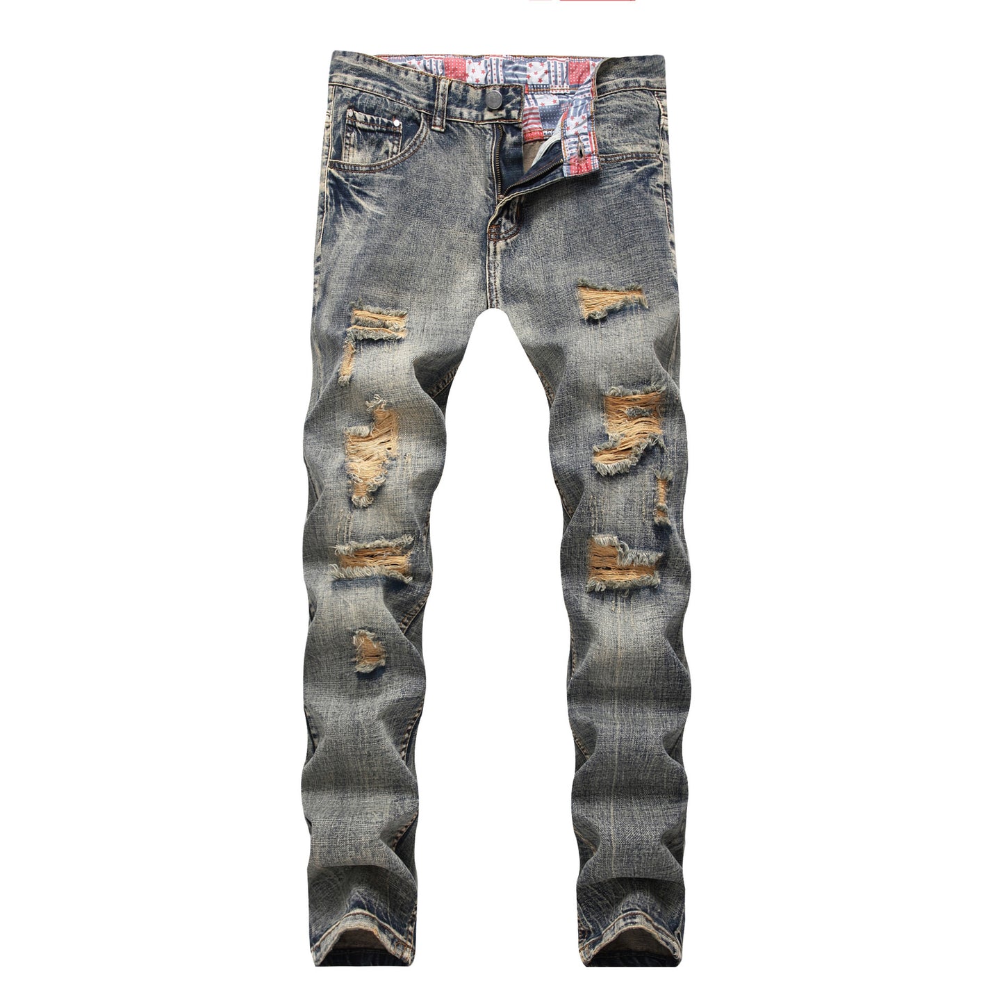 Men's Nostalgic Ripped Jeans Retro Fashion