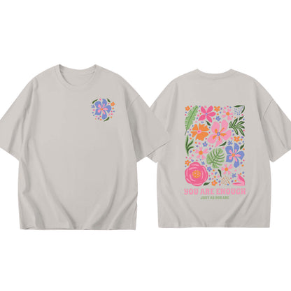 Lady's Flower Printed Colored Cotton OversizeT T-shirt