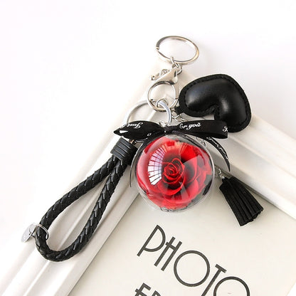 Woven Leather String Love Tassel Flower Keychain