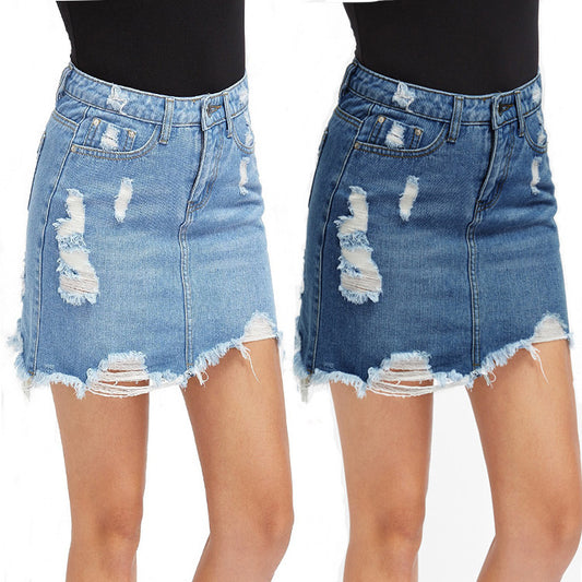 Ripped Fringed Loose Sexy Denim Skirt Short Skirt