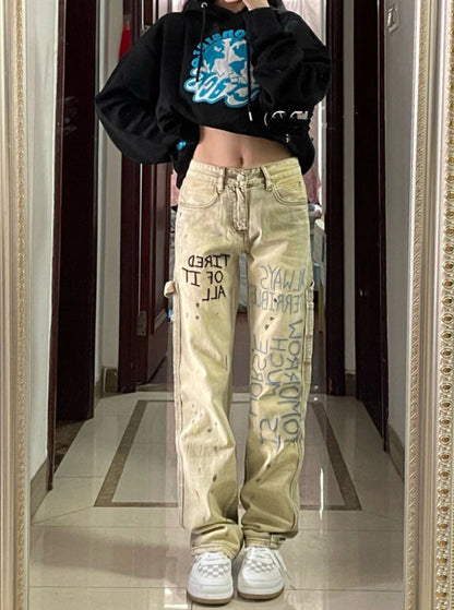 Design American Retro High Waist Straight Loose Wide Leg Jeans