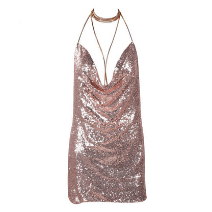 V Short Dress With Deep Backless Sequins