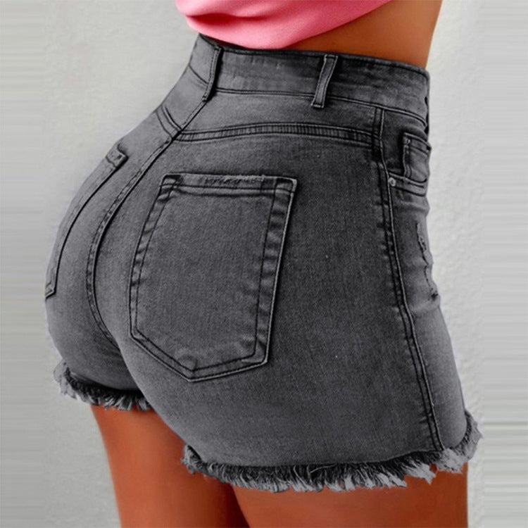 Denim Shorts Fringed Hole High Waist Hot Pants