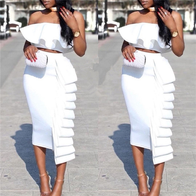 Women's High Waisted Skirt Top Two Piece Set