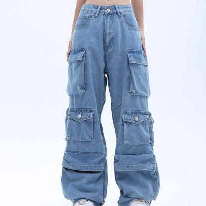 High Street Multi-pocket Washed Baggy Jeans