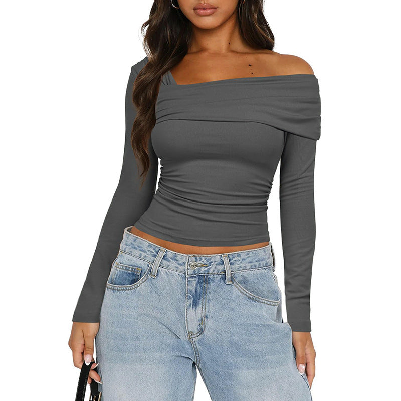 One-shoulder Long-sleeved Top T-shirt For Women