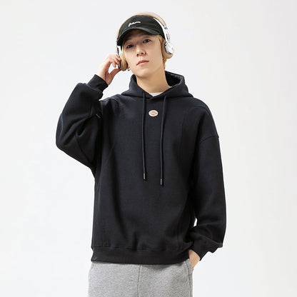 Embroidery Solid Color Patchwork Hoodie Men