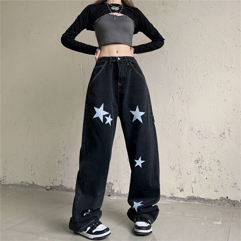 Straight Version Of The Retro High Waist Wide Leg Dad Long Pants