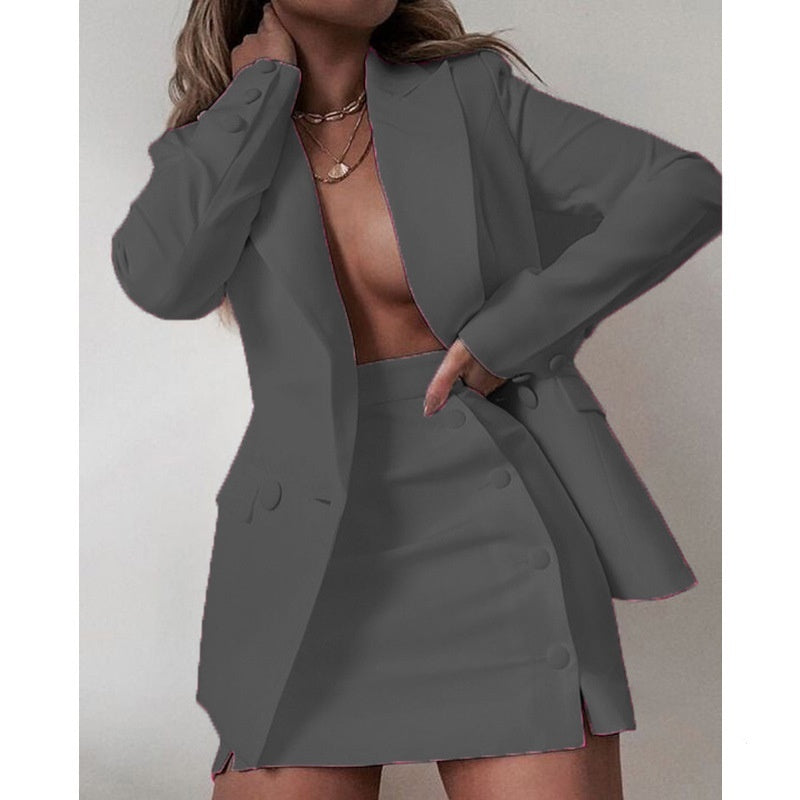 Solid Color Suit Short Skirt Two-piece Set Women's New