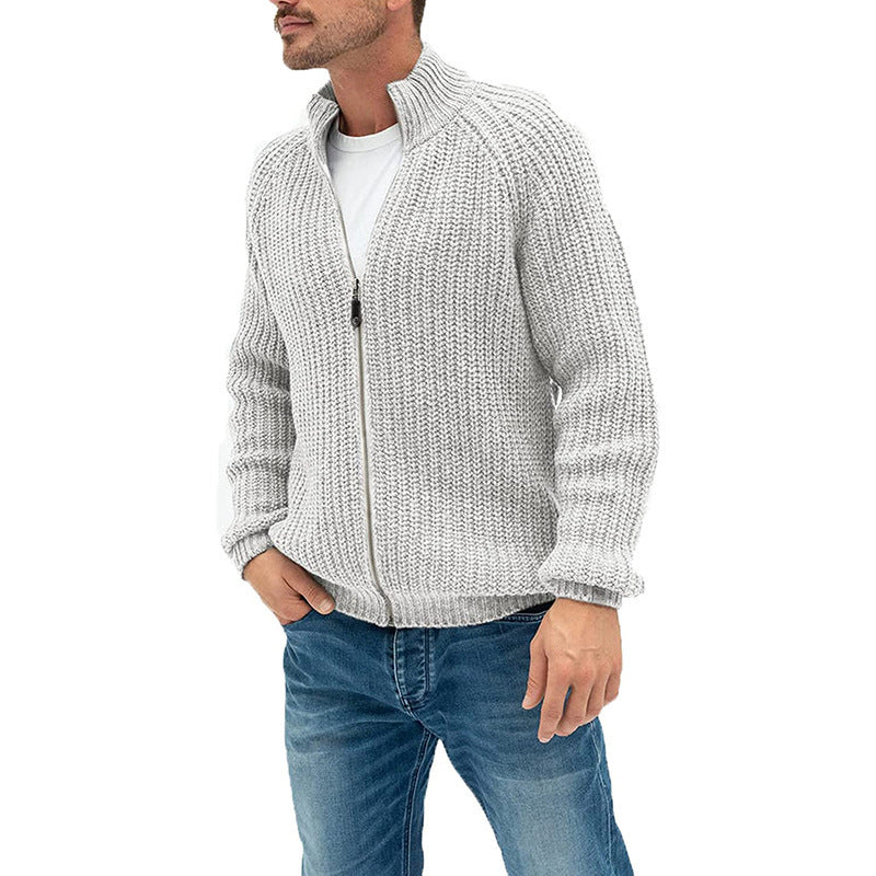 Sweater Cardigan Men's Solid Color Zipper Turtleneck Knit