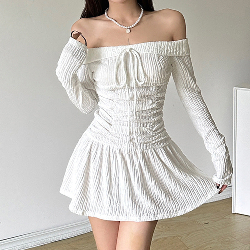 Pleating Off-shoulder Dress Women's Autumn