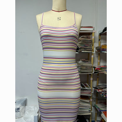 Striped Tight Fishtail Skirt Waist Slimming Sheath Bandeau Sling Dress