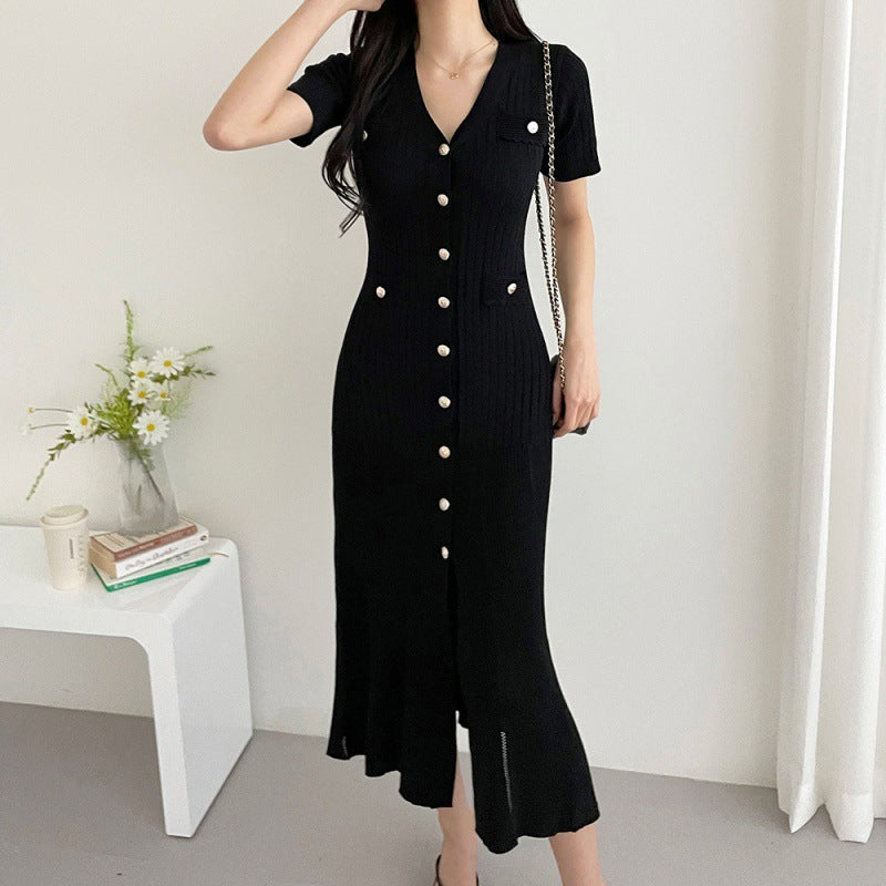 High-end Slim-fit Mid-length Collar Base Dress