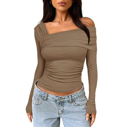 One-shoulder Long-sleeved Top T-shirt For Women