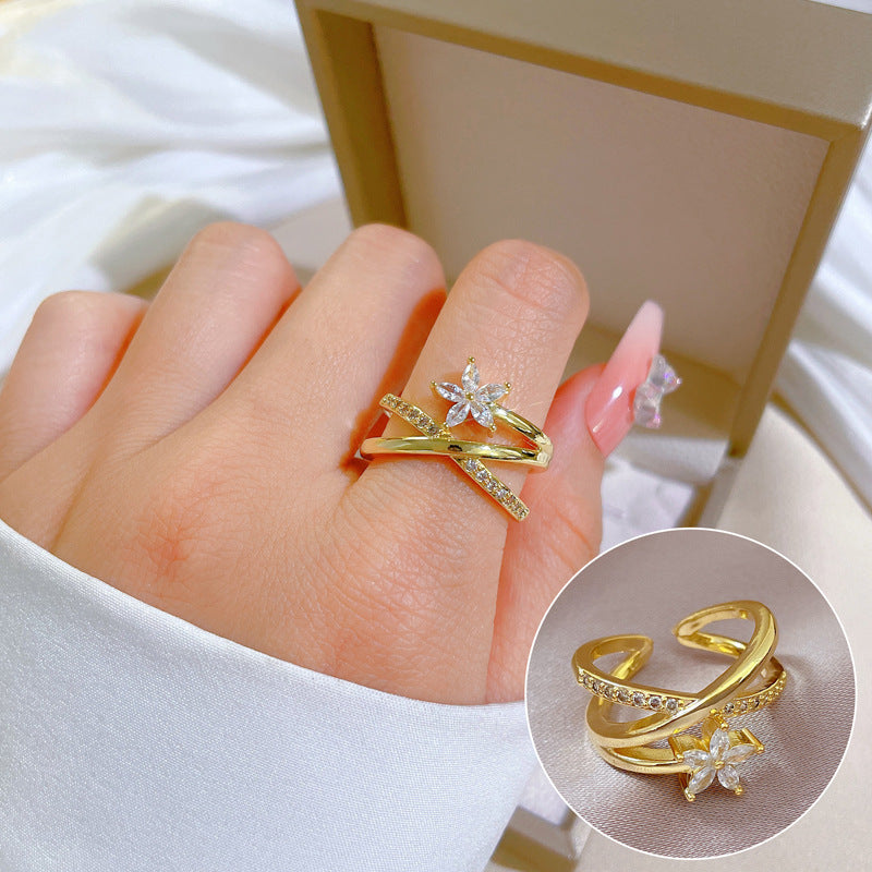 Elegant High-grade Zircon Super Ring Female Opening Adjustable