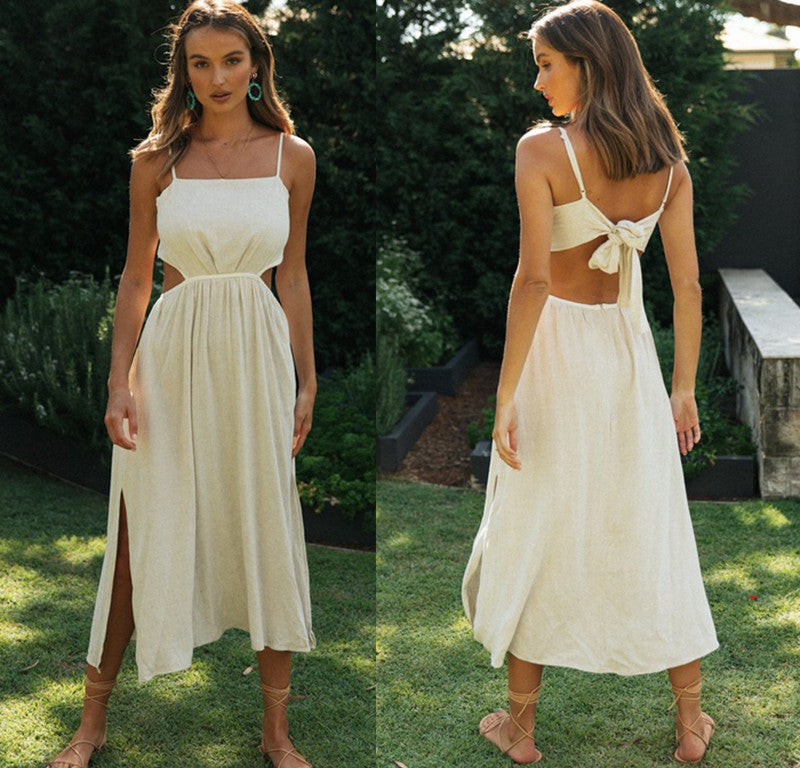 Backless Lace-up Irregular Slit Dress