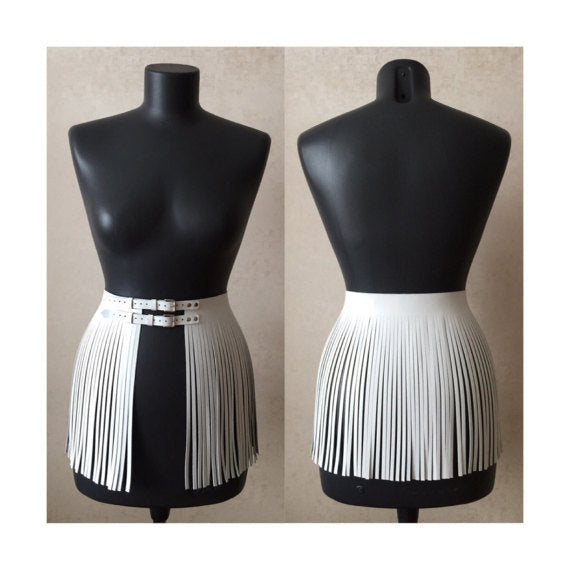 Leather Trimmed Short Double Belt Skirt