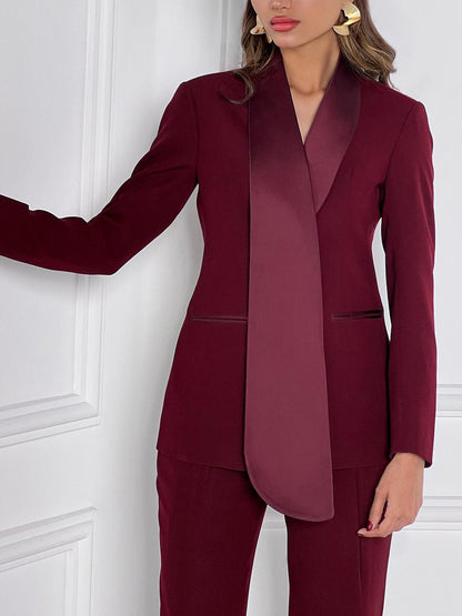 Irregular Collar Blazer & High Waist Pants Suit