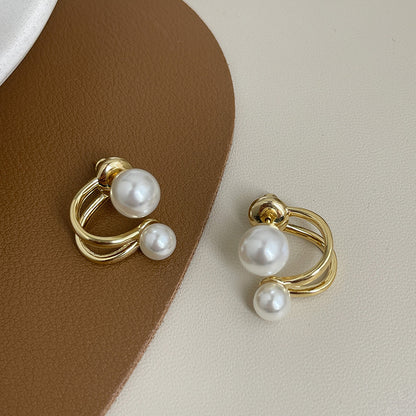 Sterling Silver Needle Pearl French Ear Studs Women