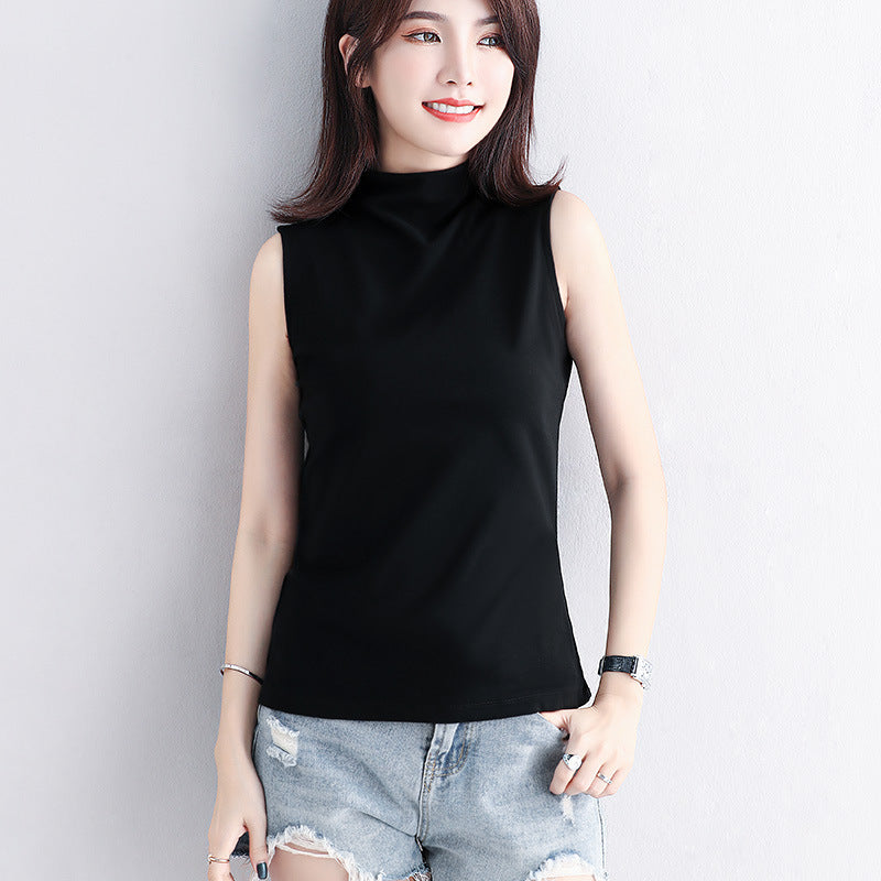 Small Turtleneck Sleeveless T-shirt Top Women