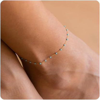 Oil Dripping Bead Herringbone Chain Anklet Rice Bead Chain Anklet