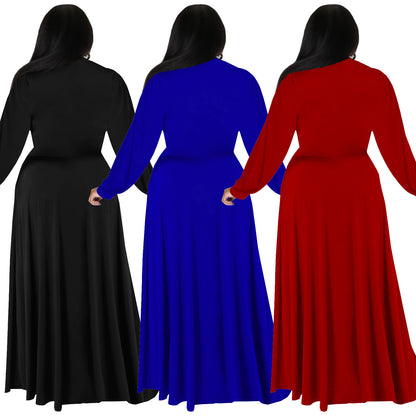 Women's Solid Color Tied Long Sleeves Swing Skirt Suit