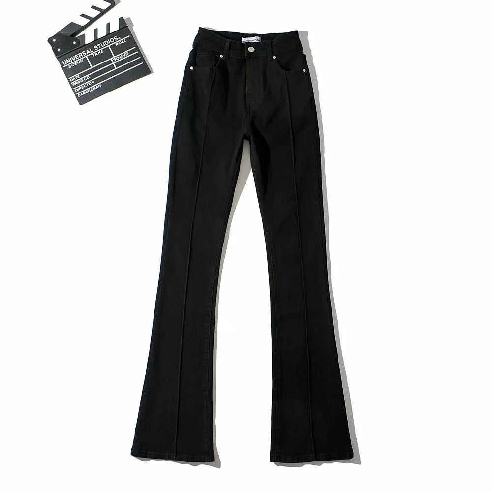 Retro High Waist Bootcut Pants Back Waist Hollow-out Middle Seam Design