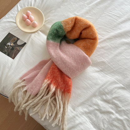 Soft And Thickened Mohair Scarf Women's Color Matching Scarf