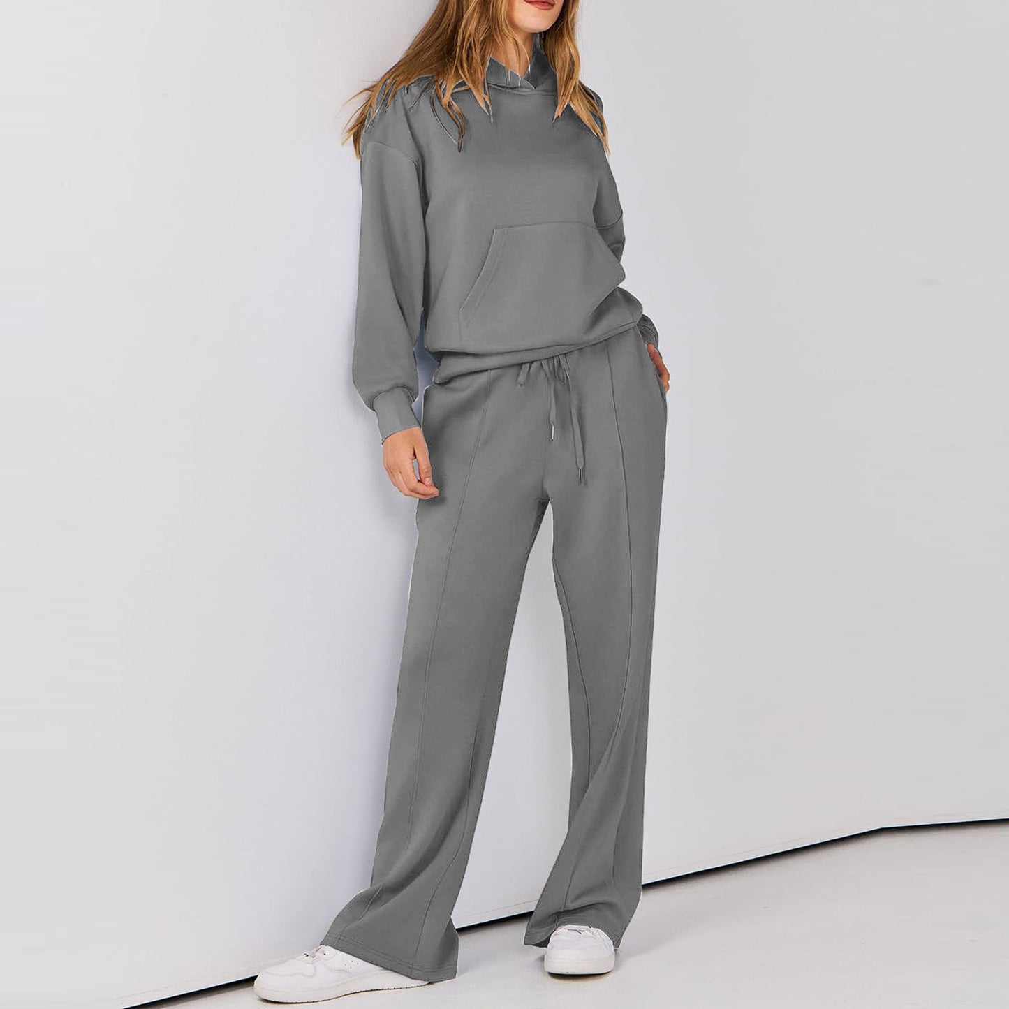 Women's Wear Long Sleeve Pocket Drawstring Suit