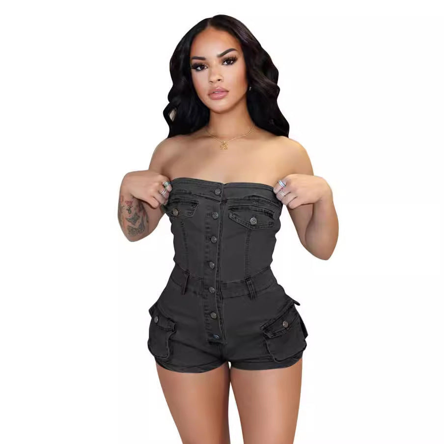 Denim Jumpsuit Tube Top Stretch Women