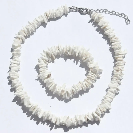 Beach Irregular Color Broken Shell Necklace Bracelet Set