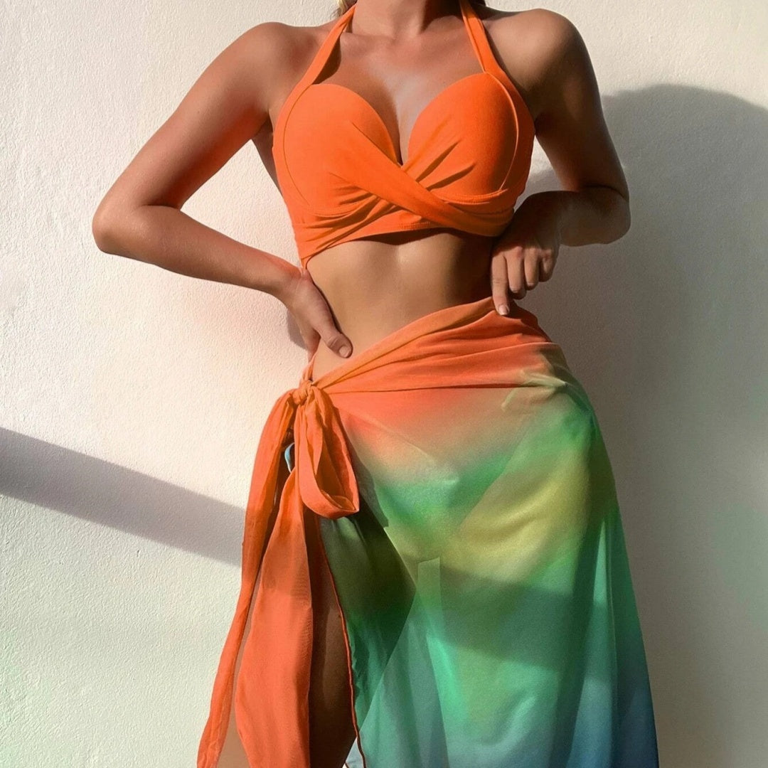 Three Piece Swimsuit Women's Bikini Yarn Skirt Suit