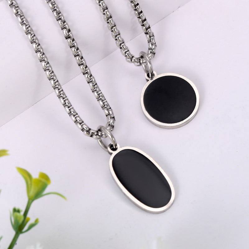 Stainless Steel Oval Titanium Steel Necklace Steel Color