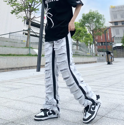 Ripped Jeans Street Straight Casual Versatile Trousers Men