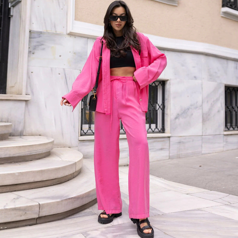 Suit Pure Color Tied Trousers Comfort And Casual Two-piece Set