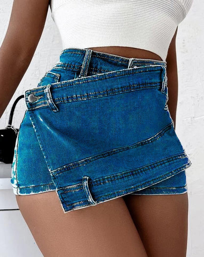 High Waist Irregular Wide Leg Pants Women's Summer Slimming Denim Skirted Leggings Shorts