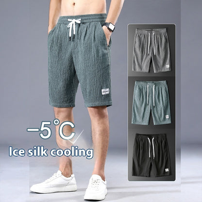 Summer Ice Silk Shorts Men's Thin Sports Quick-drying Knee Length Pants