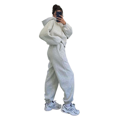 Hooded Cardigan Sweaters Women's Clothing Two-piece Fashion Casual Sweatpants Suit