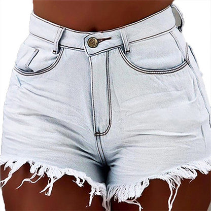 Mid-waist Ripped Sexy Fringed Denim Shorts