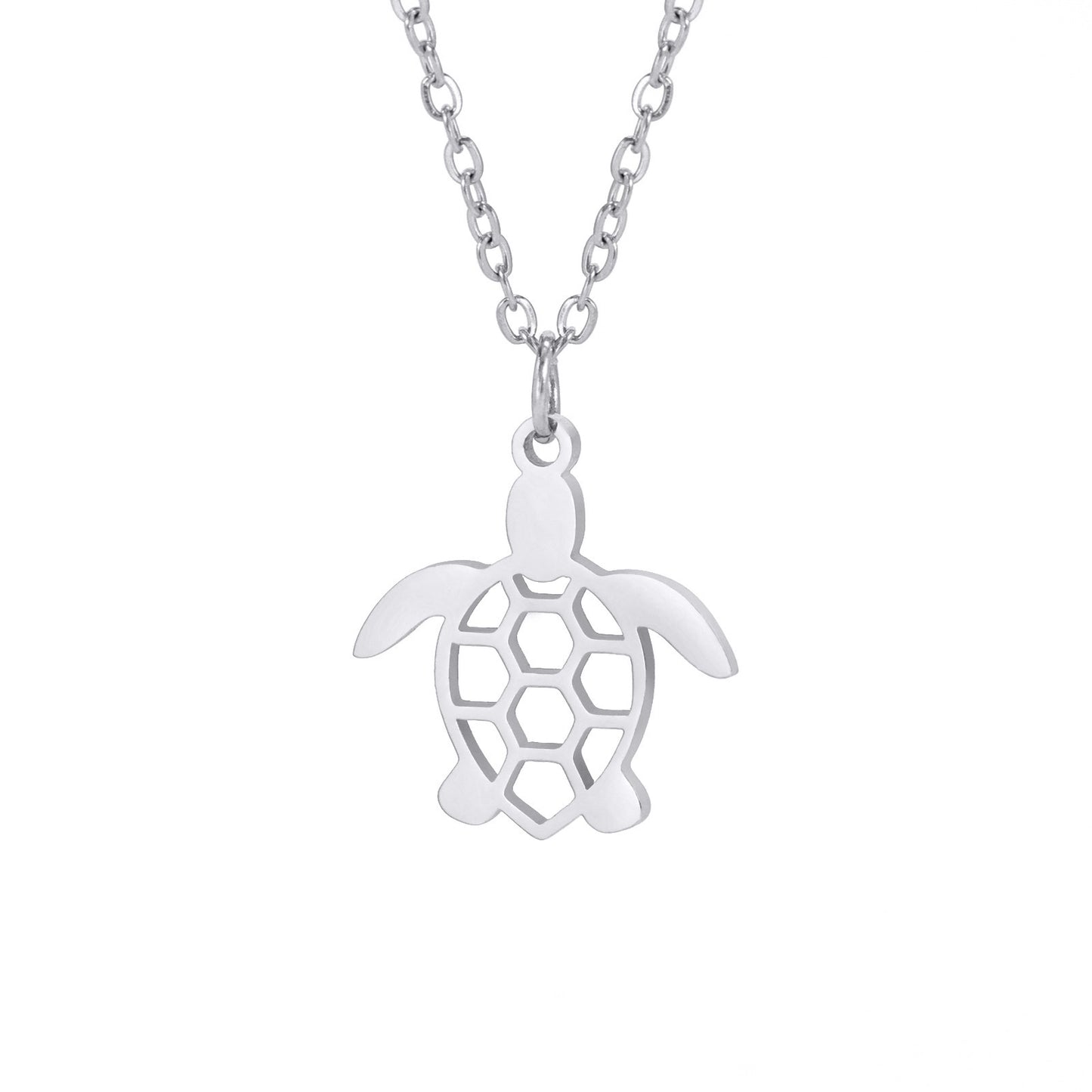 Fashionable Temperamental All-match Stainless Steel Hollow Single Hole Turtle Pendant Necklace