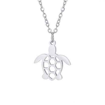 Fashionable Temperamental All-match Stainless Steel Hollow Single Hole Turtle Pendant Necklace