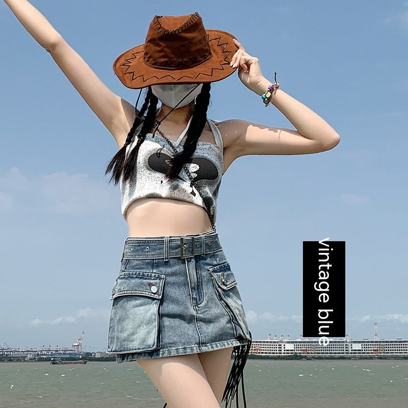 Denim Short Culotte Women's Summer Thin Fashion Hot Girl Slimming Loose High Waist Straight Cargo Pants