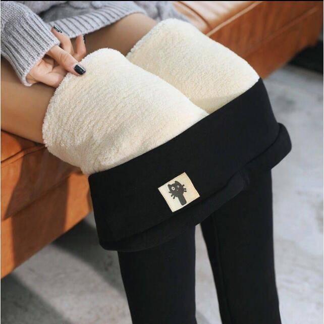 Winter Lamb Cashmere Plus Velvet Thick High-waisted Tight-fitting Warm Leggings