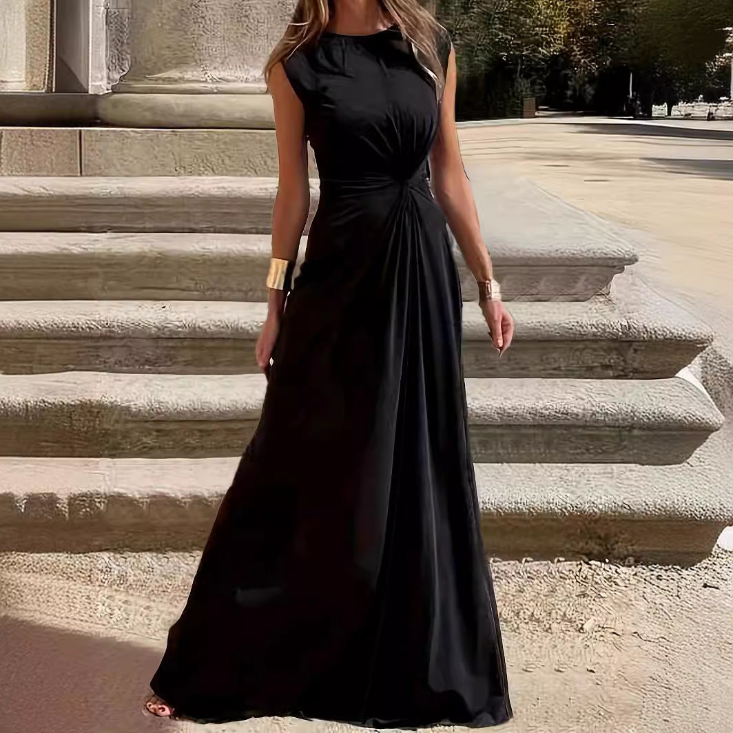 Casual Outing Temperament Commute Waist-tight Elegant Round Neck Long Dress