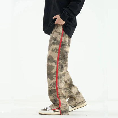 Camouflage High Waist Loose Straight Retro Workwear Casual Pants