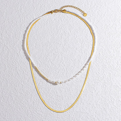 White Beaded Pearl Chain Double-layer Necklace